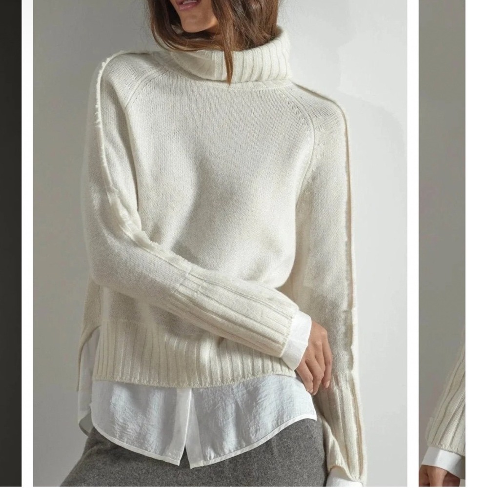 Brochu Walker The Jolie Fringe Layered Looker Wool Cashmere Size XS Beige